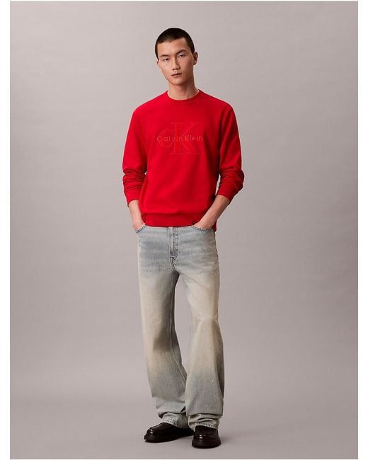 Calvin Klein Red Calvin Klein Fleece Velvet Monologo Graphic Relaxed Sweatshirt for men