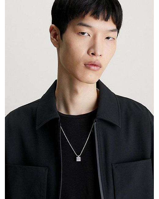 Calvin Klein White Minimalistic Square Pendant Necklace for men