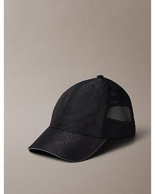 Calvin Klein Black Emblem Logo Cordura Trucker Cap for men