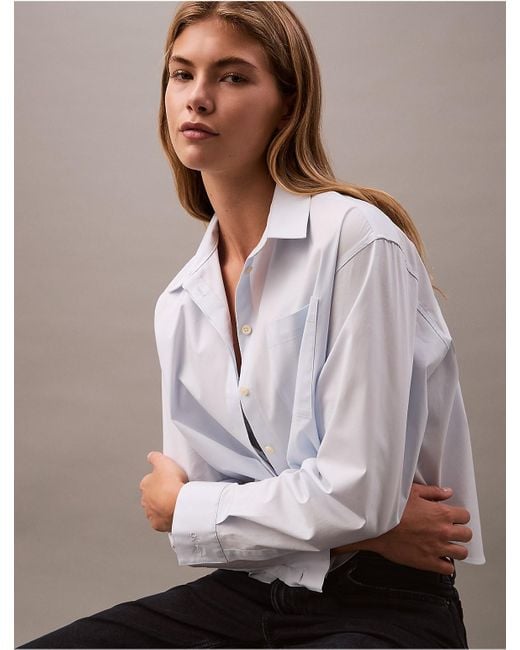 Calvin Klein White Cotton Poplin Boxy Button-Down Shirt