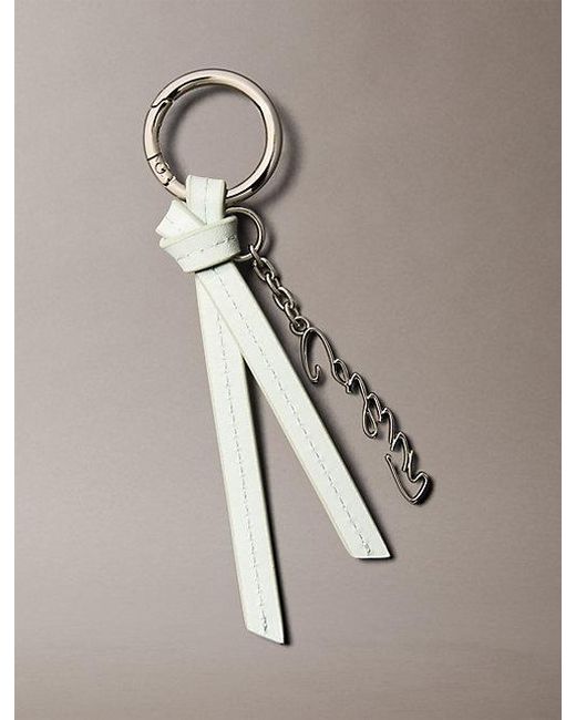 Calvin Klein White Leather Knotted Tassel Logo Bag Charm