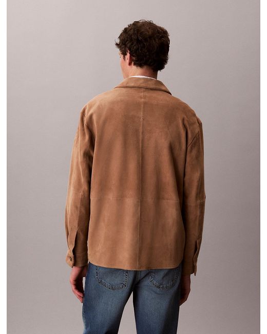 Calvin Klein Blue Relaxed Suede Shirt Jacket for men