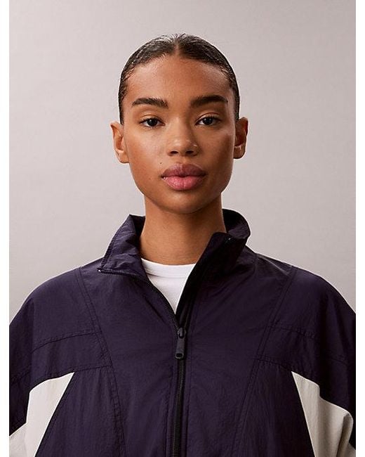 Calvin Klein Blue Jeans Cropped Colour Block Nylon Jacket