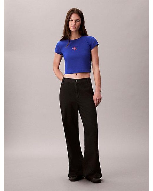 Calvin Klein Blue Jeans Slim Ribbed Cotton Logo T-Shirt