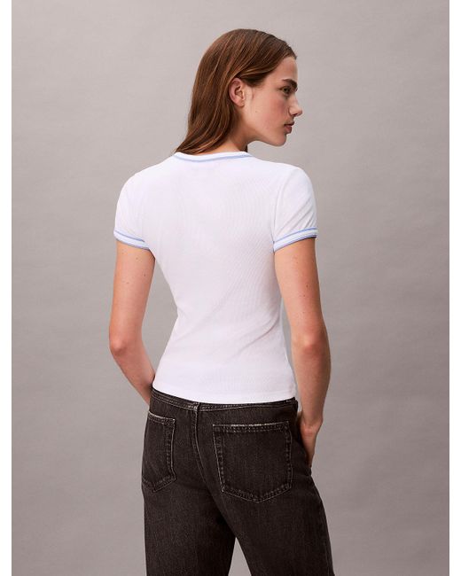 T-Shirt Da Neonato Con Logo Grafico A Coste Con Bordi A Contrasto di Calvin Klein in White