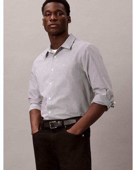 Calvin Klein White Yarn-Dyed Stripe Seersucker Shirt for men