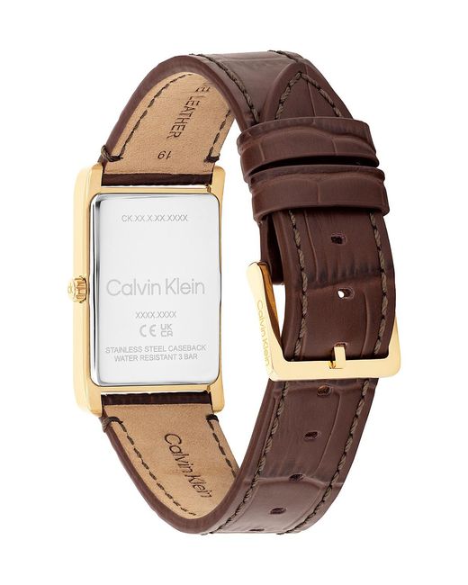 Calvin Klein Natural Rectangle Dial Leather Strap Watch for men