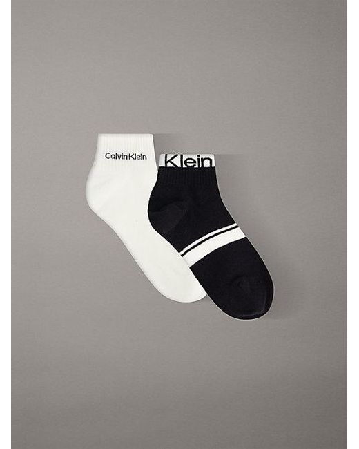 Calvin Klein Gray 2 Pack Cotton Logo Stripe Ankle Socks for men