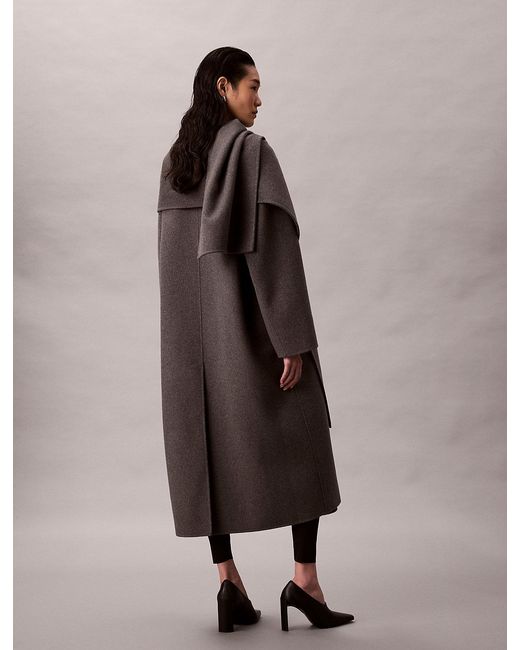 Calvin Klein Brown Heathered Wool Scarf Coat
