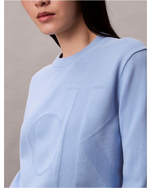Calvin Klein Blue Calvin Klein Smooth Cotton Monogram Logo Sweater