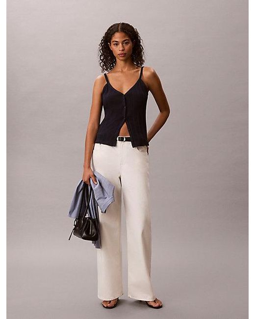 Calvin Klein Brown Jeans Cotton Crochet Button Top