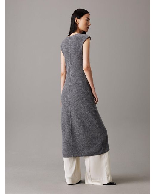 Robe Mi-Longue En Laine Douce Calvin Klein en coloris Gray