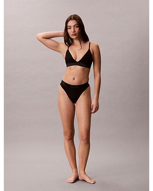 Calvin Klein Black Metallic Lightly Lined Triangle Bralette Icon Cotton Modal