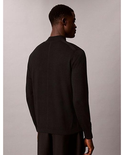 Calvin Klein Black Merino Wool Mock Neck Jumper for men
