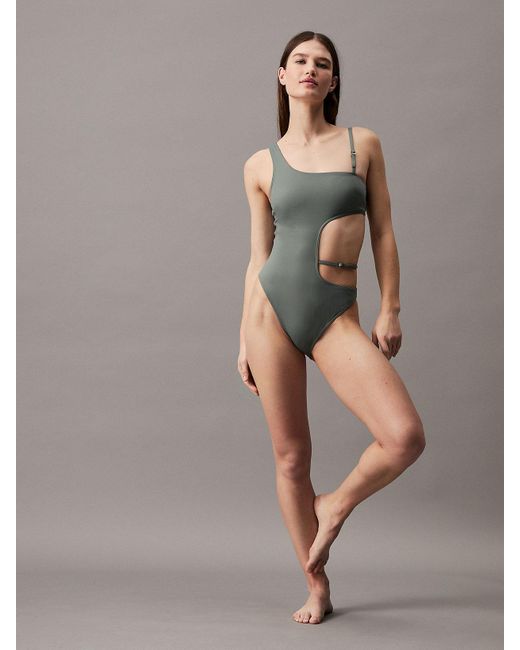 Calvin Klein Gray Cut Out Swimsuit - Ck Micro Belt