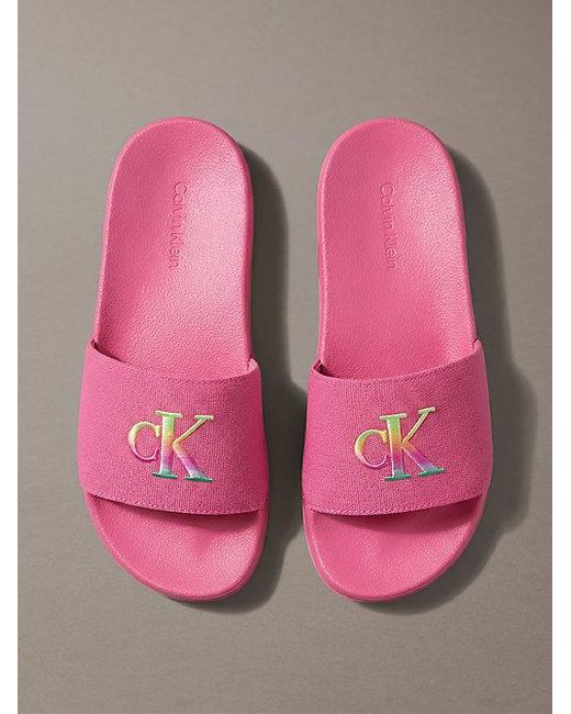 Calvin Klein Pink Canvas Contoured Logo Sliders Pride