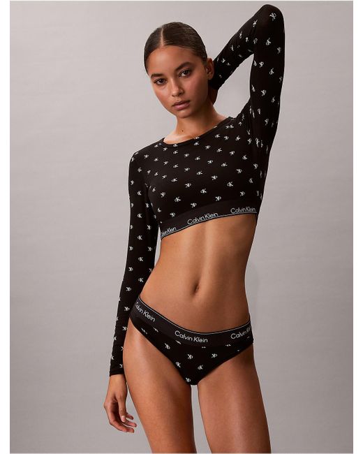 Calvin Klein Black Icon Cotton Modal Lightly Lined Long Sleeve Tee Bralette