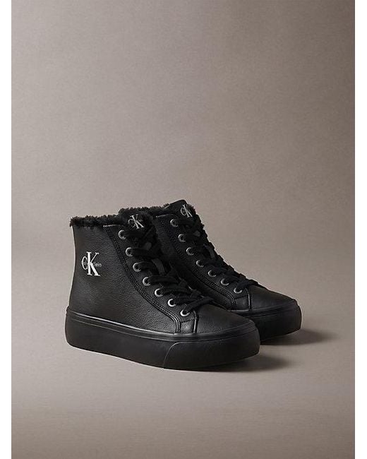 Calvin Klein Brown Leather Platform High Top Trainers