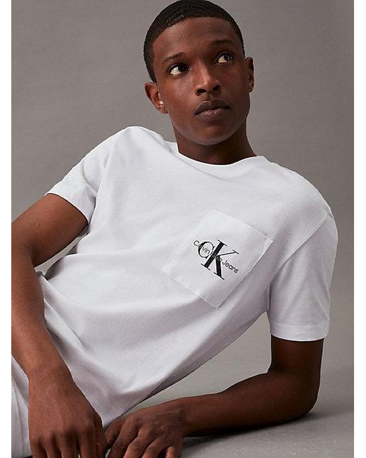 Calvin Klein White Jeans Slim Monogram Pocket T-Shirt for men