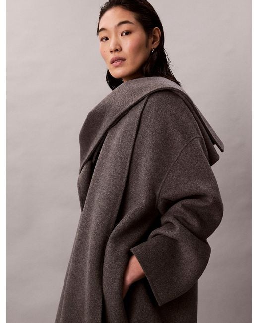 Calvin Klein Brown Heathered Wool Scarf Coat