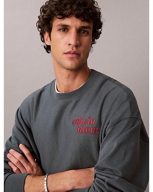 Calvin Klein Gray Jeans Premium Cotton Terry Logo Sweatshirt for men