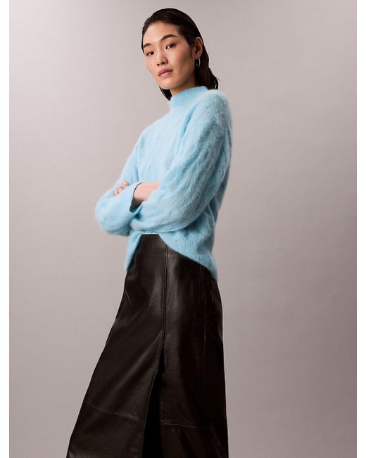 Calvin Klein Blue Brushed Alpaca Blend Printed Turtleneck Jumper