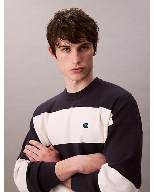 Calvin Klein Relaxed Gebreide Trui Met Strepen in het Blue voor heren