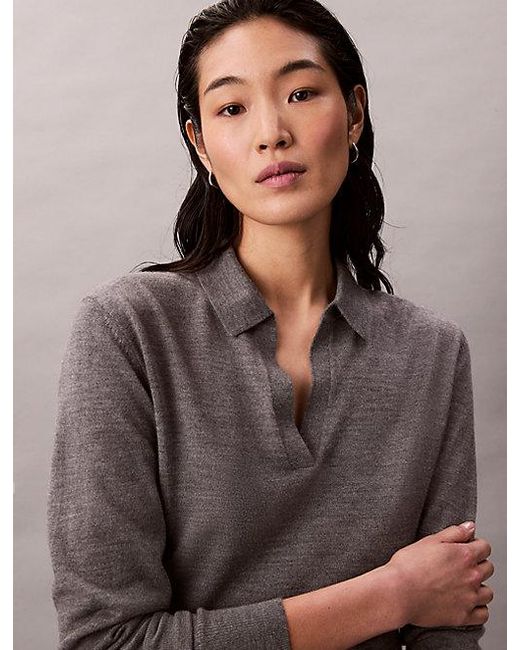 Calvin Klein Gray Merino Camp Collar Jumper