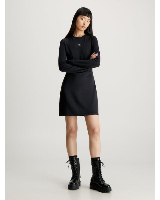 Robe à manches longues en jersey Milano Calvin Klein en coloris Black