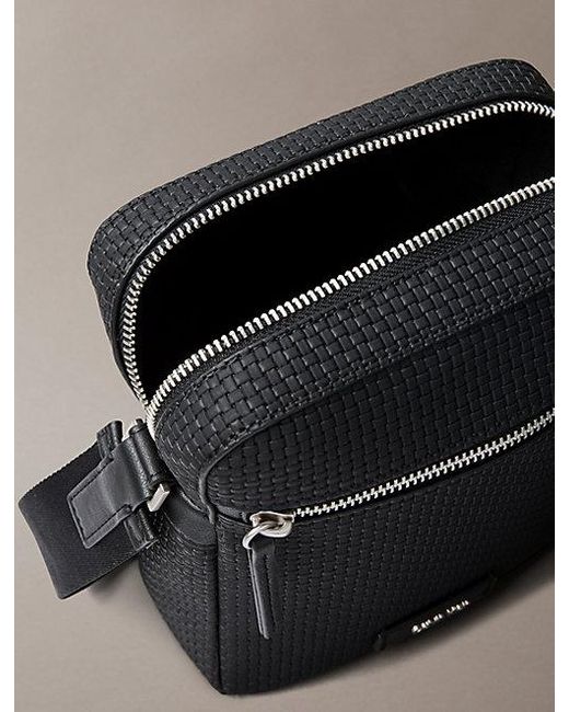 Calvin Klein Black Embossed Woven Reporter Bag for men