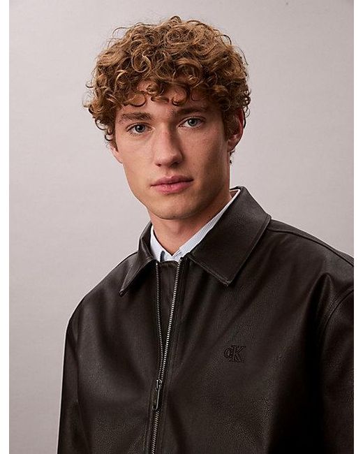 Calvin Klein Black Jeans Faux Leather Bomber Jacket for men