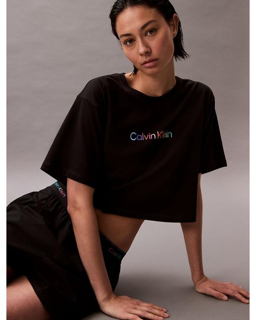 Calvin Klein Black Boxy Cropped Pyjama Top