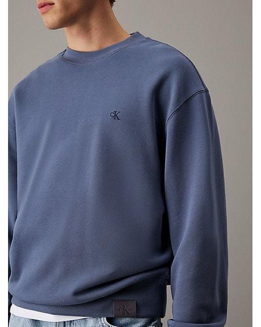 Calvin Klein Blue Jeans Cotton Terry Monogram Sweatshirt for men