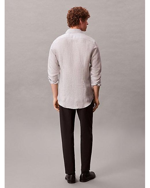 Calvin Klein Natural Slim Striped Linen Blend Shirt for men
