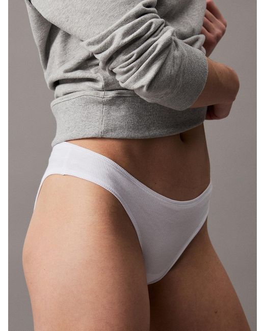 Calvin Klein White 3 Pack Bikini Briefs - Ideal Modal Rib