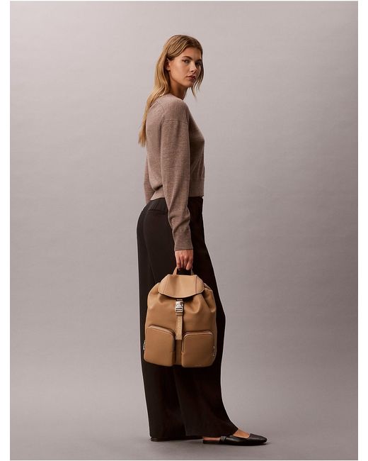Calvin Klein Natural Logo Strap Flap Backpack