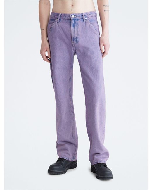 Calvin Klein Purple Color Wide Leg Carpenter Jeans for men