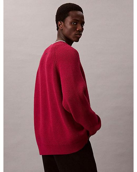 Calvin Klein Red Wool Blend V Neck Jumper for men