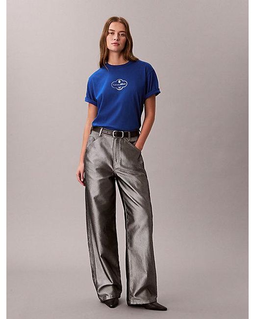 Calvin Klein Blue Jeans Cocktail Logo Graphic Boxy T-Shirt