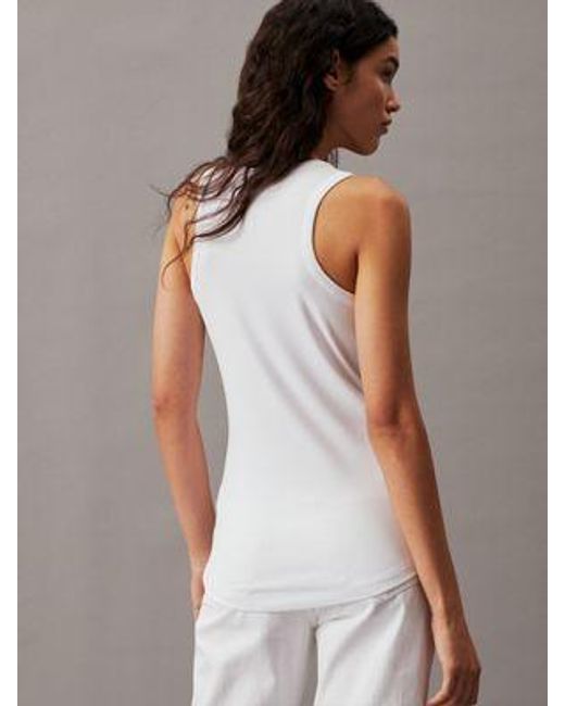 Camiseta de tirantes slim de canalé con botones Calvin Klein de color White