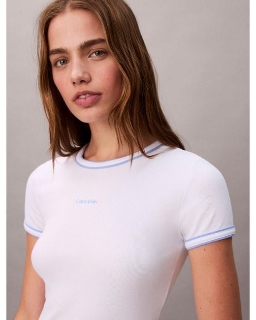 T-Shirt Da Neonato Con Logo Grafico A Coste Con Bordi A Contrasto di Calvin Klein in White