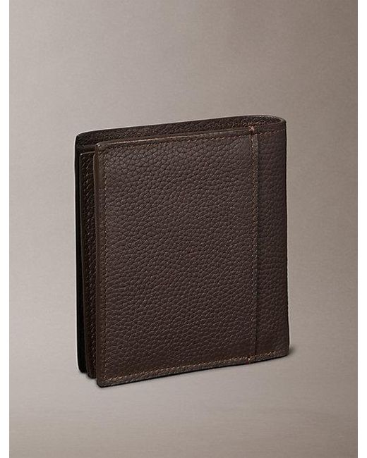 Calvin Klein Brown Leather Rfid Foil Logo Trifold Wallet for men