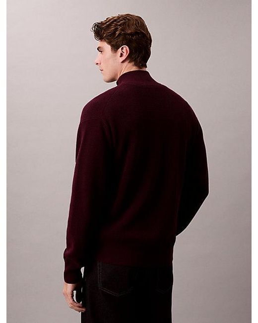 Calvin Klein Red Cotton Waffle Quarter Zip Jumper for men