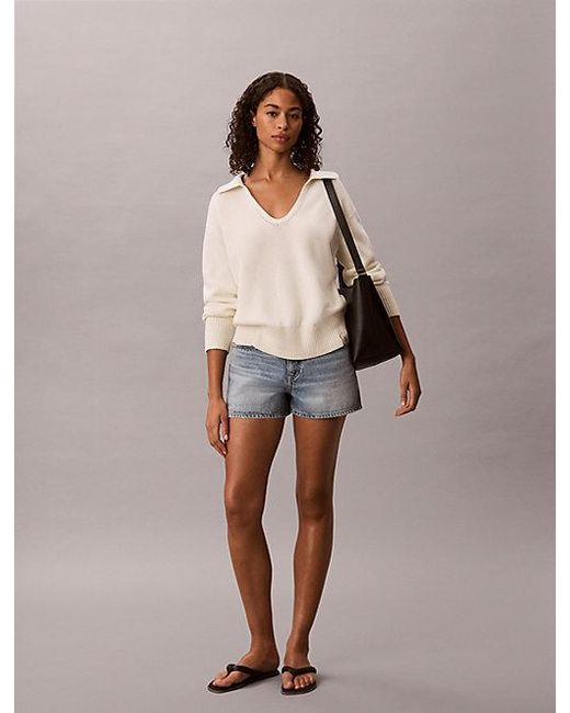 Calvin Klein Gray Jeans Textured Relaxed Polo Jumper