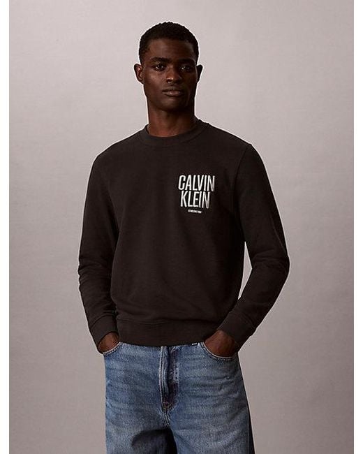 Calvin Klein Black Jeans Cotton Terry Logo Sweatshirt for men