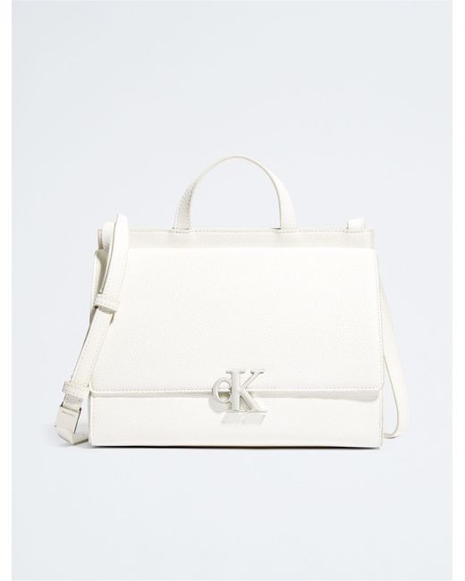 Calvin Klein White Archive Large Square Flap Crossbody Bag