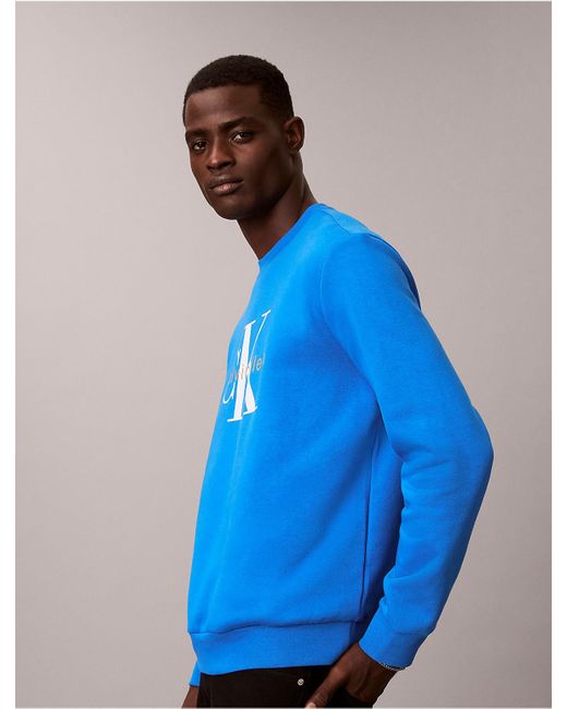 Calvin Klein Blue Calvin Klein Monologo Fleece Crewneck Sweatshirt for men