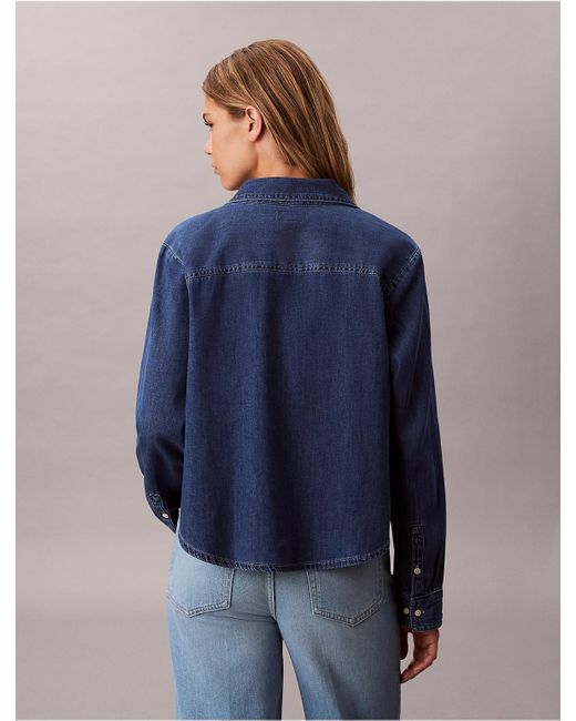 Calvin Klein Blue Calvin Klein Denim Cropped Relaxed Button-Down Shirt