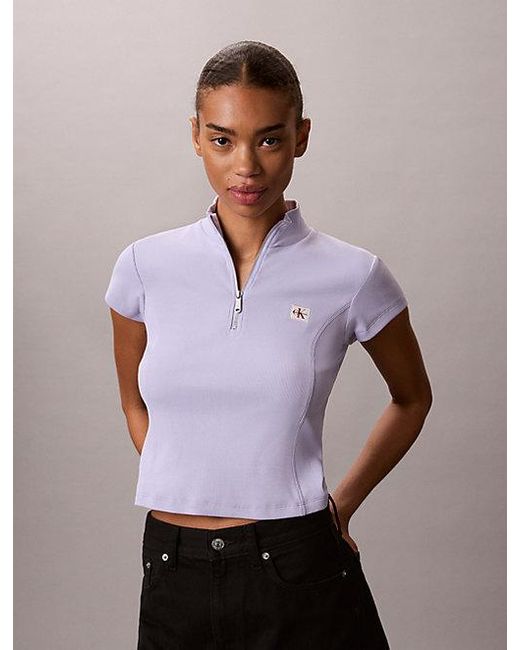 Calvin Klein Purple Jeans Monologo Patch Rib Zip Top