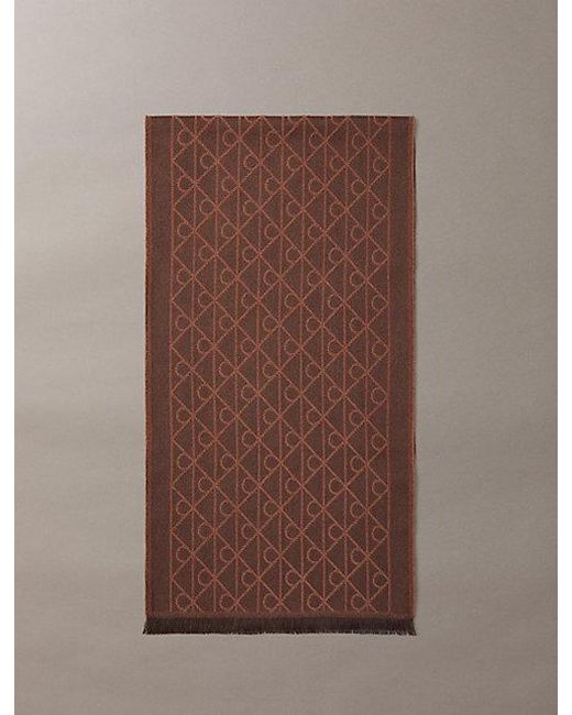 Calvin Klein Brown Wool Blend Emblem Logo Scarf for men